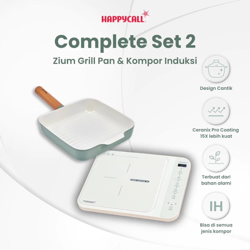 Happycall Paket Zium Grill Pan IH 22 cm Green + Neozen Induction Stove IH8